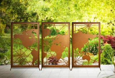Produktbild von Edelrost Sichtschutzwand Weltkarte 3er Set