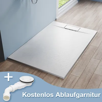 Produktbild von SONNI Duschwannen Walk-in-Dusche Duschtasse 140×90cm Weiß mit Siphon Schieferoptik SMC Antirutsch Rechteckig Flach