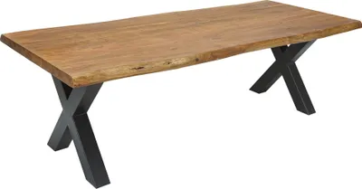 Produktbild von riess-ambiente Massivholz Esstisch MAMMUT NATURE 240cm Akazie Baumkante X-Gestell 6cm Tischplatte Esszimmertisch Tisch Konferenztisch