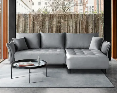 Produktbild von Schlafeckcouch BALI, Ecksofa mit Schlaffunktion, Bettkasten, universelle Ecke, Metallbeine (Stoff: bluvel 03 - hellgrau)