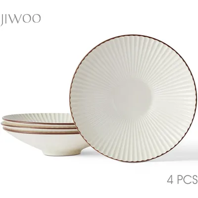 Produktbild von Teller set 4er Ø24,8 cm Pastateller Dessertteller 4 Personen Japanischer Stil Teller Tieferteller Matt-Glasur Mikrowellen- und Spülmaschinenfest