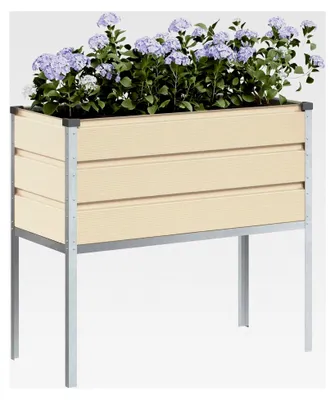 Produktbild von Blumenkästen, elfenbeinfarben, 100 x 45 x 90 cm, verzinkter Stahl, Hochbeet, Pflanzkübel für Blumen, Sukkulenten, Terrasse, Patio, Balkon