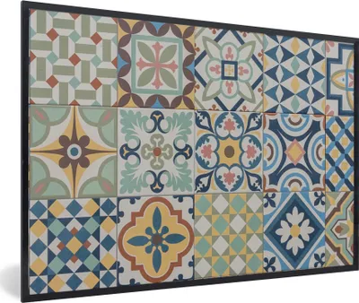 Produktbild von MuchoWow® Gerahmtes Poster Vintage - Blumen - Design - Figuren 90x60 cm - Poster mit Schwarzem Bilderrahmen Wandposter Rahmen Foto Bilder - Fotorahmen - Foto-Plakat
