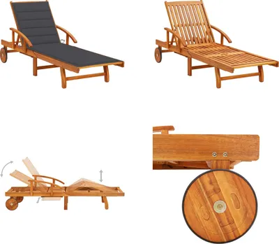 Produktbild von vidaXL Sonnenliege mit Auflage Akazie Massivholz - Sonnenliege - Sonnenliegen - Holz-Sonnenliege - Holz-Sonnenliegen