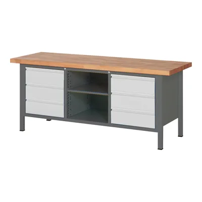 Produktbild von STIER Höhenverstellbare Werkbank Premium mit 6 Schubladen und einem offenen Fach BxTxH 2000x700x840-1040mm