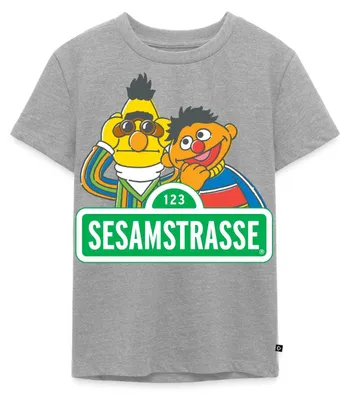 Produktbild von Spreadshirt Sesamstraße Schild Ernie und Bert Kinder Premium T-Shirt, 122/128 (6 Jahre), Grau meliert
