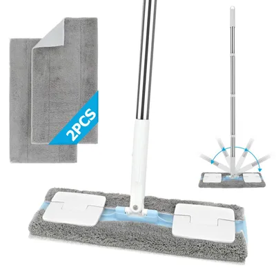 Obrázok produktu pre Mop na podlahu z mikrovlákna s rukoväťou z nehrdzavejúcej ocele a 2 umývateľnými utierkami