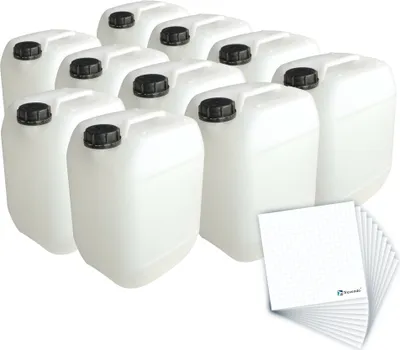 Produktbild von Trevendo 10 x 10 Liter Kanister lebensmittelecht, stapelbar, inkl. Beschriftungsetiketten