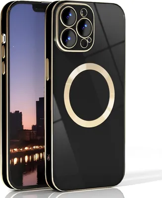 Produktbild von Hülle für Apple iPhone 13 6.1' Silikon Schwarz Gold Rahmen +Magsafe A2482