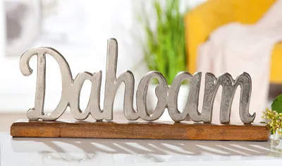 Produktbild von Gilde Schriftzug, "Dahoam", Aluminium, Mangoholz, silberfarben, VE 3, L. 5 cm, B. 43 cm, H. 17 cm 48915 4009079489156