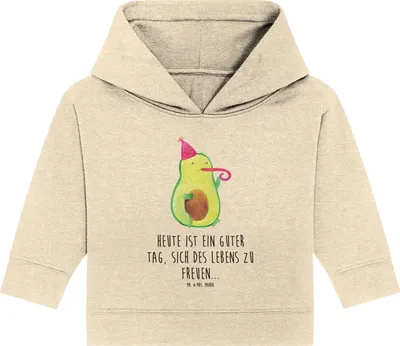 Produktbild von Mr. & Mrs. Panda Organic Baby Hoodie Avocado Feier 12. - 18. Monat - Natural Raw - Geschenk, Gute Laune, Geburtstag, Fete, Kapuzenshirt, Tröte, Party, Kapuzensweatshirt