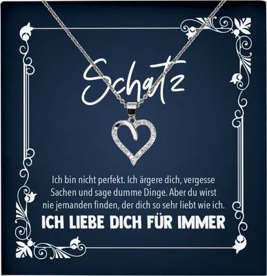 Produktbild von 22Feels Echt Silber Halskette - Schatz Geschenk Frauen Schmuck Set Hochzeitstag Ehefrau Romantisch Valentinstag für Sie Freundin Jahrestag - Herz Anhänger, Karte
