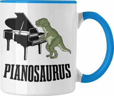 Produktbild von Trendation - Pinaosaurus Piano-Spieler Tasse Geschenk Klavier Kaffee-Becher (Blau)