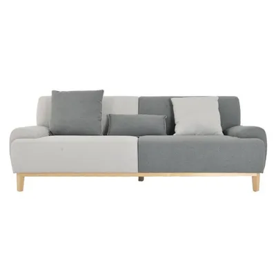 Produktbild von IGA 3-Sitzer-Sofa - Weißer und grauer Stoff und Holzfuß - L 210,5 x T 82,5 x H 77 cm