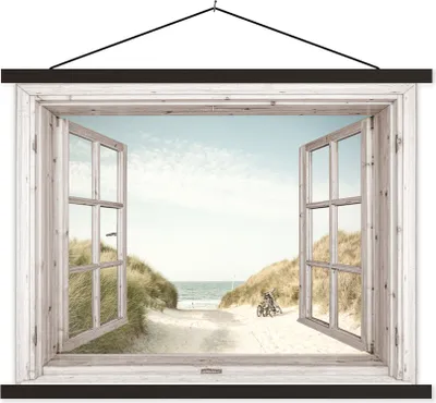 Produktbild von MuchoWow® Textilposter Aussicht - Strand - Meer 40x30 cm mit schwarzem Rahmen - Dekorationen