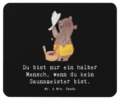 Produktbild von Mr. & Mrs. Panda Mousepad Saunameister Herz - Schwarz - Geschenk, mousematte, Mouse Pad, pc, Mauspad, mausteppich