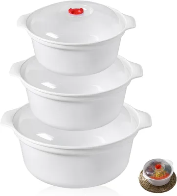 Produktbild von Set mit 3 mikrowellengeeigneten Behältern mit Deckel, Gesamtfassungsvermögen 3 Liter, verwendbar als Aufbewahrungsbehälter