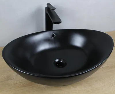 Produktbild von Keramik Waschbecken oval 590x380x190 schwarz matt mit Überlauf Aufsatzwaschbecken ohne Zubehör