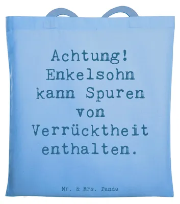 Produktbild von Mr. & Mrs. Panda dokumententasche Spruch Enkelsohn Verrücktheit - Sky Blue - Geschenk, Tote Bag, Lächeln, Geschenke, handgemacht, Laptoptasche, Unterhaltung, Freude