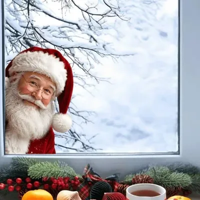 Produktbild von XL Fensterbild Weihnachtsmann W15 Fensterfolie Fenstergucker Weihnachtsdeko Fensterdekoration Advent Weihnachten 30 x 20 cm