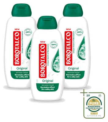 Zdjęcie produktu dla 3 sztuki żelu pod prysznic Borotalco Original, pojemność 250 ml, zestaw ekonomiczny