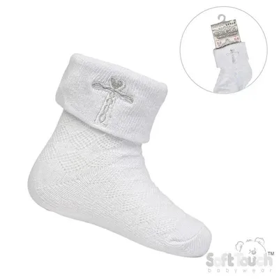Produktbild von Baby Socken Weiß Babysocken Taufe Taufsocken 6-12 Monate mit Kreuz für Tag der Taufe zum Taufanzug Taufkleid