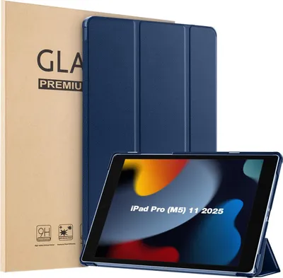 Produktbild von Schutzhülle + 2x 9H Display Glas für Apple iPad Pro 8. Gen (M5) 2025 11 Zoll Cover Case Schutz Tablet Farbe: Dunkelblau