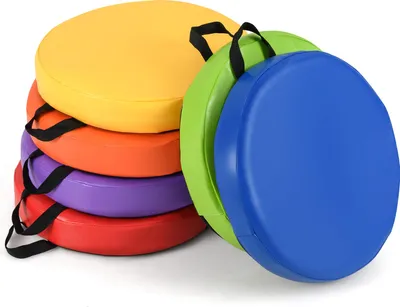 Immagine prodotto di COSTWAY set di 6 cuscini per bambini rotondi, cuscino da terra 35x35cm con maniglia e zip, cuscino per sedia multicolore, cuscino principale per sedile booster
