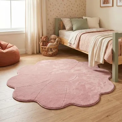 Produktbild von Volero - Kinderteppich Waschbar - Coco Blume Dunkelrosa - Ø 80cm - Kinderzimmer, Babyzimmer