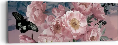 Produktbild von Bild auf Leinwand - Leinwandbild - Einteilig - Blumen Schmetterling Wolken - 90x30cm - Wand Bild - Wanddeko - Wandbilder - Leinwanddruck - Bilder - Wanddekoration - Leinwand bilder - AB90x30-4881