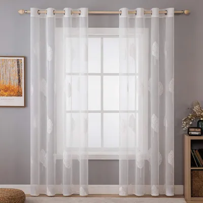 Gardinen mit Blattmuster, bestickt, 2er-Set, 260x140 cm