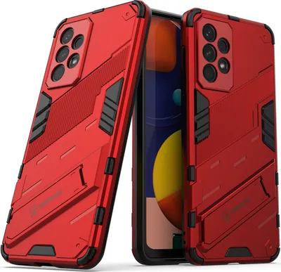 Produktbild von Armor Hülle für Samsung Galaxy A33 5G, Hybrid PC TPU Bumper Stoßfestes Schutzhülle mit Standfunktion Rot