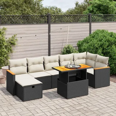 Produktbild von Design 8-tlg. Garten-Sofagarnitur mit Kissen Schwarz Poly Rattan, Gartenmöbel-Sets 2024 Neu