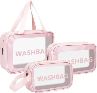 Image de Pochette de toilette transparente Famanu - Étanche, rose