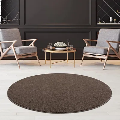 Image de Tapis de salon Unicolore, tapis uni pour le bureau, l'entrée et la cuisine - tapis à poils courts Taille : 160 x 160 cm, Marron