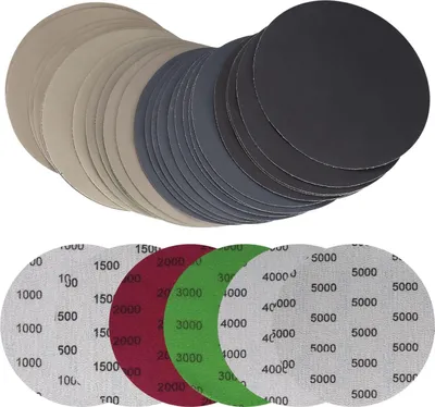 Produktbild von 48 Stück Schleifpapier 125mm Klett, Nass und Trocken Schleifscheiben, Körnung 1000/1500/2000/3000/4000/5000, Ohne Loch Runde Schleifpapier für Auto Metall Holz