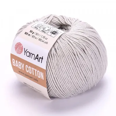 Produktbild von YarnArt Baby Baumwolle 451 – Weiches -Baumwollgarn in Hellgrau, ideal für Babykleidung und Sommerprojekte – 50g Premium-Strickgarn