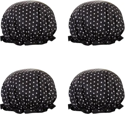 Produktbild von Douchemutsen-Set, 4 Stück – Wasserdichte Badekappen – Wiederverwendbare Duschhauben – Doppellagige Haarschützer – Für Damen/Herren – Bis 27 cm Durchmesser – Badekappe