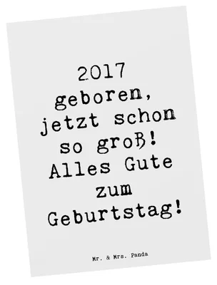 Produktbild von Mr. & Mrs. Panda Ansichtskarte Spruch 2017 Geburtstag - Weiß - Geschenk, Grußkarte, Kunstkarten, geboren, Ansichtskarten, Glückwunsch, Geburtstagsgeschenk, Postkarte