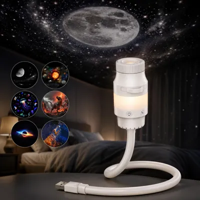 Produktbild von LED Sternenhimmel Projektor Kinder Nachtlicht Dimmbar - 2-in-1 Galaxie Lampe, 360° Flexibel, USB Sternenlicht Baby Einschlafhilfe, 6 Motivscheiben