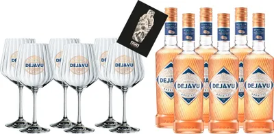 Produktbild von Oriental Deja Vu XXL Set - Aperitif 6x 0,7L (17% Vol) + 6x Stilglas Ballonglas Relief Glas Gläser Déjà-Vu - [Enthält Sulfite]