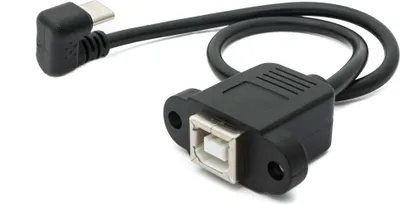 Produktbild von SYSTEM-S USB 3.1 Kabel 30 cm Typ C Stecker zu 2.0 Typ B Buchse 180° Winkel in Schwarz