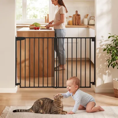 Produktbild von Kinderschutzgitter Treppe & Tür - Verstellbares Treppenschutzgitter 77,8–121 cm - 76 cm Hoches Türschutzgitter - Ohne Bodenstange - Mit Bohrset - Schwarz