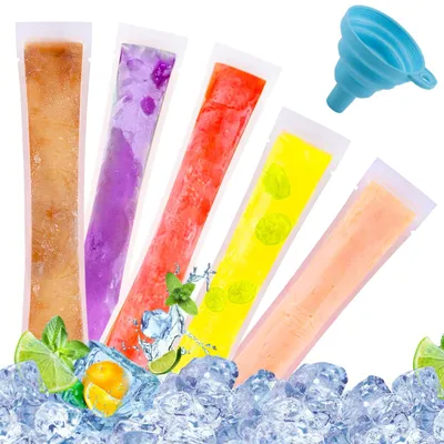 100 transparente Eisbeutel mit Trichter, wiederverwendbar, 27 x 5,5 cm