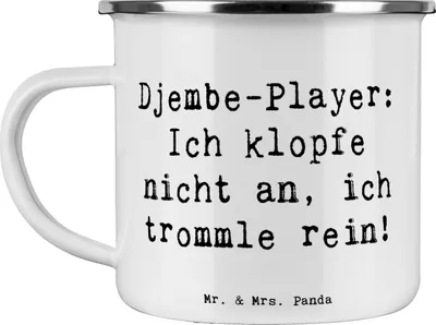Produktbild von Mr. & Mrs. Panda Emaille Tasse Spruch Djembe Rhythmus - Weiß - Geschenk, Pott, Instrument, Musik, Teetasse, Trommel, Haferl, Lernen, Musiker, afrikanische, Percussion