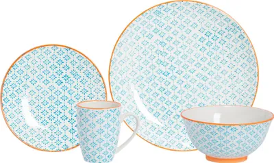 Produktbild von Nicola Spring 24-teiliges handbedrucktes Tafelservice - Blau