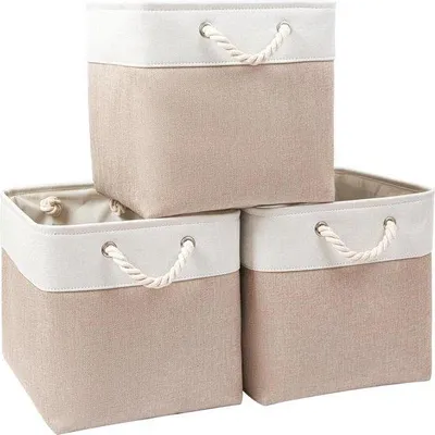 Produktbild von Faltbare Stoffbehalter 33x38x33 cm Beige/Weiß 3er Set