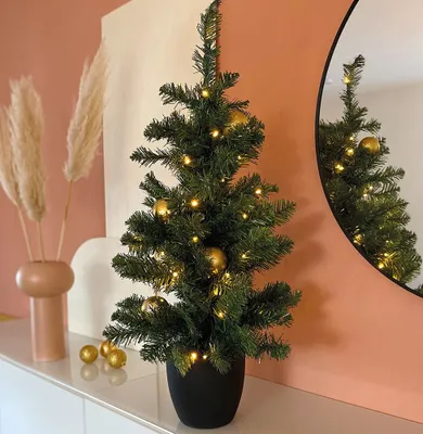 Produktbild von Weihnachtsbaum künstlich mit Beleuchtung 90cm mit Topf LED Warmweiß