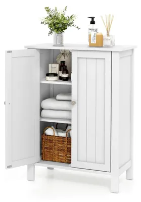 Produktbild von Badezimmerschrank mit 2 Türen, Organizer mit 3 verstellbaren Einlegeböden, Bodenschrank für Küche und Wohnzimmer, 60 x 30 x 80,5 cm (Weiß)