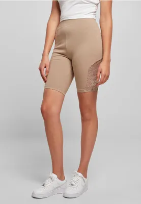 Produktbild von Urban Classics TB4790 | Ladies High Waist Lace Inset Cycle Shorts Damen Radlerhose - Farbe: softtaupe - Größe: M